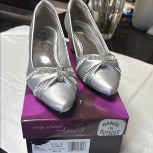 Easy Street Silver Heels with Pleated Design Millie